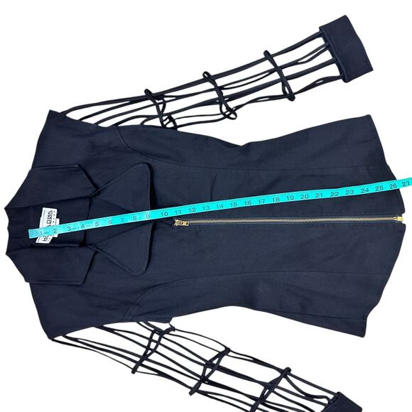 Vintage 80's Moderne Sportswear Black Zip Up Cage Sleeve Blazer Top Sz Small - Picture 8 of 15